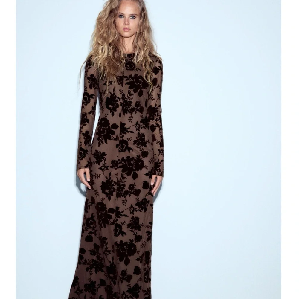 Zara LONG TULLE FLOCKED DRESS